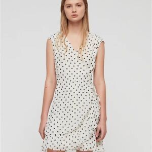 All Saints Dress Krystal Dot Wrap Ruffle White Black NWOT Sz Sm